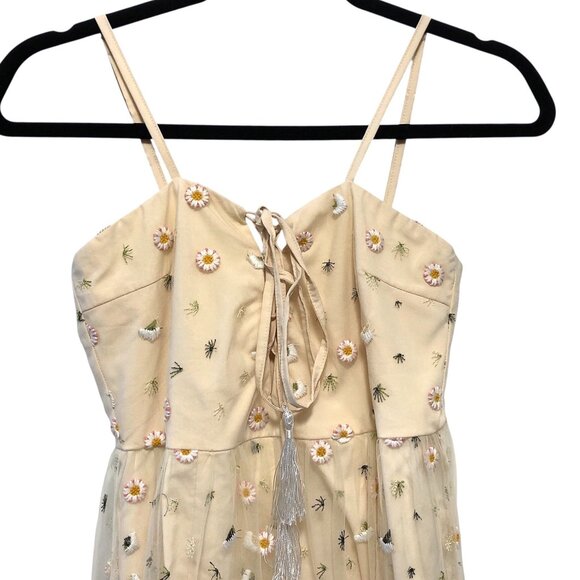 Kiss The Sky Yellow Floral Spaghetti Strap Lace Front Romper Sheer Maxi S - Picture 5 of 9